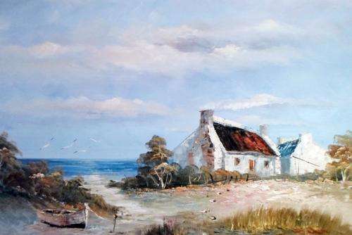 Joe Sherman - Cottages at the seaside - A stunning oil painting! Bid now!!